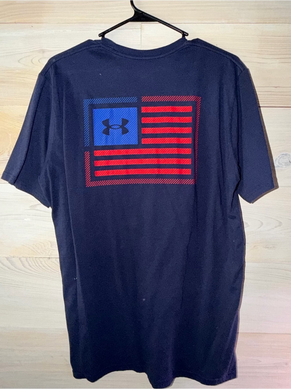 Under Armour Men’s Navy Tee with Red & Blue Flag Graphic